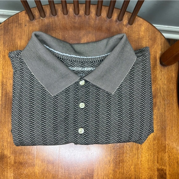 Johnston and Murphy Polo Shirt Black and Tan Herringbone Pima Cotton Blend sz L - Picture 4 of 7
